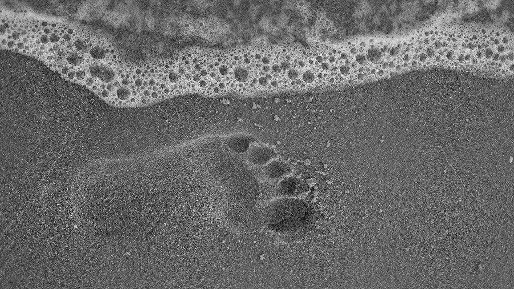 sand, footprint, water